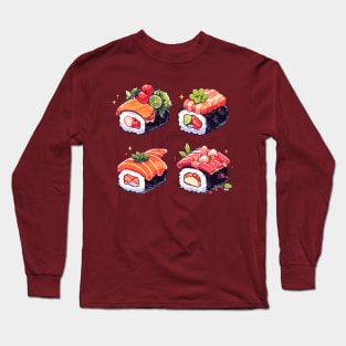 Cute Sushi Anime Food Pixel Art Long Sleeve T-Shirt